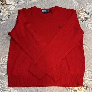 POLO 100% LAMB WOOL RED V-NECK SWEATER